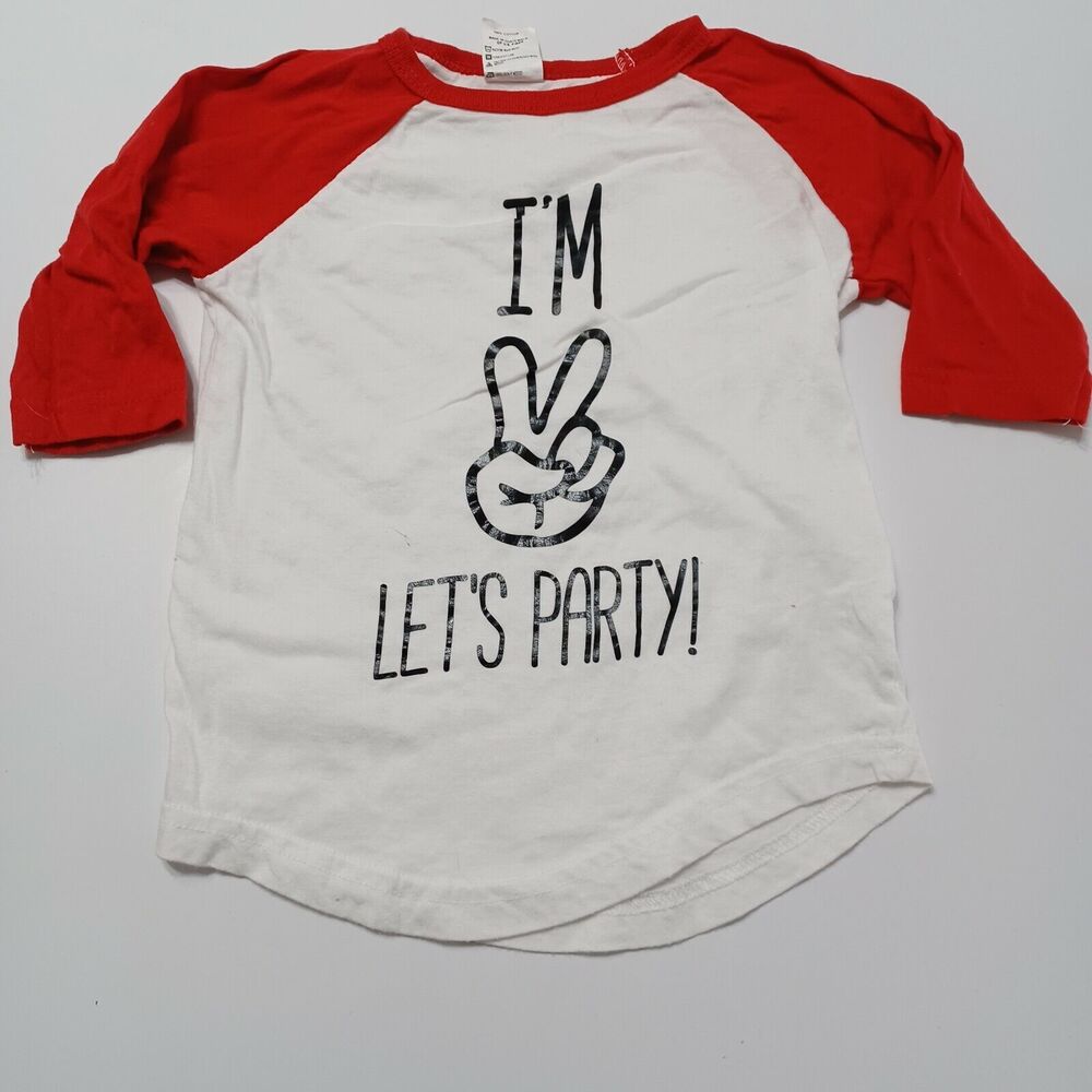 Creations Of Grace Baby 2T‎ Baseball T-Shirt Im 2 Let's Party 100% Cotton White